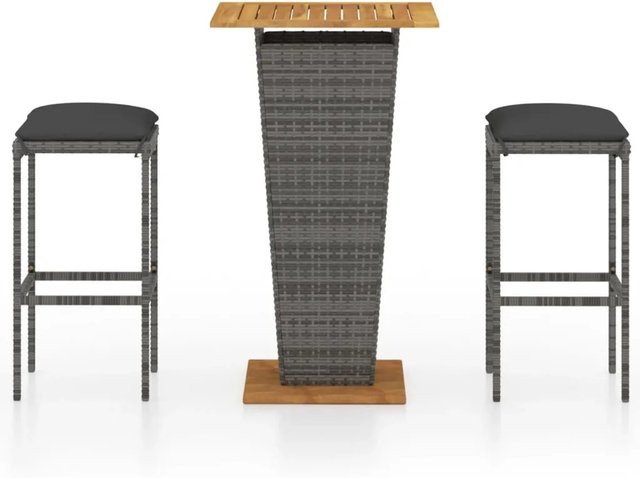 vidaXL 3-tlg Gartenbar-Set Modell 7 aus Poly Rattan und Akazienholz in Grau/Anthrazit mit Kissen - Bild 1