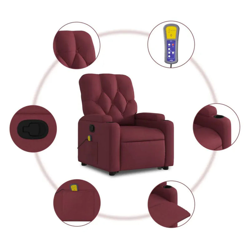 vidaxl Aufstehhilfe Massagesessel für Senioren, verstellbar, Rot, Stoffbezogen - Bild 8