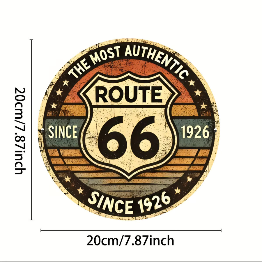 Potdemiel Route 66 Aluminiumschild in rustischem Design, runde Wanddekoration aus Metall, Mehrfarbig, Durchmesser: 20 cm - Bild 2