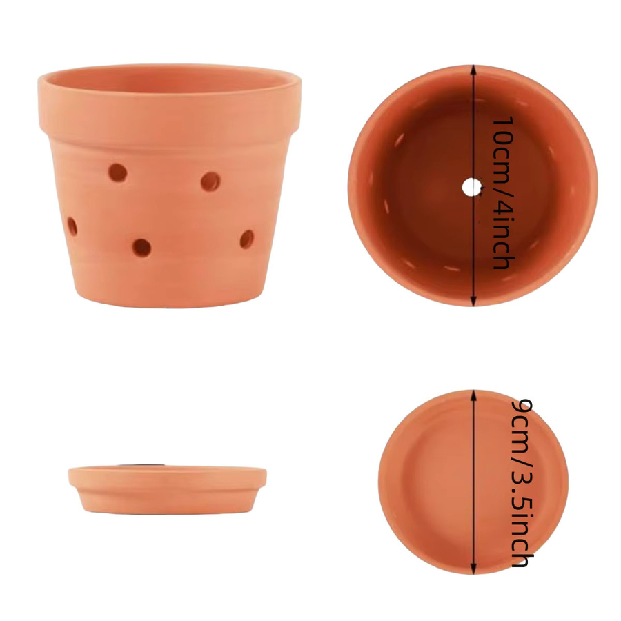 6er Set MINITAKING Terrakotta Orchideentöpfe mit Untertassen in Orange und Braun, 4 Zoll Pflanzentöpfe für Zimmerpflanzen - Bild 5
