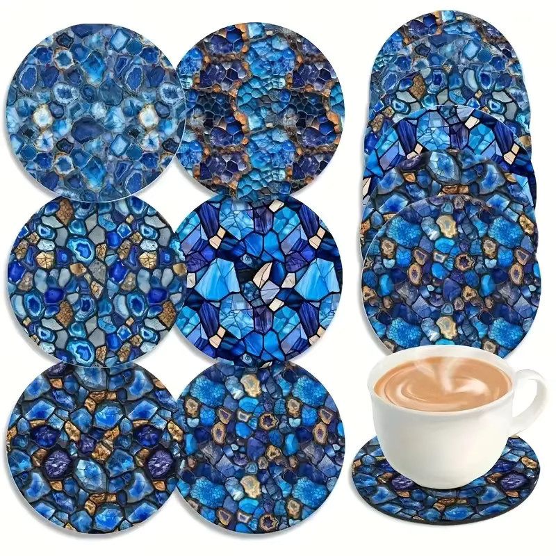6 Stück Holzuntersetzer in Ozeanblau mit 2D-Design, rund und hitzebeständig - Bild 4