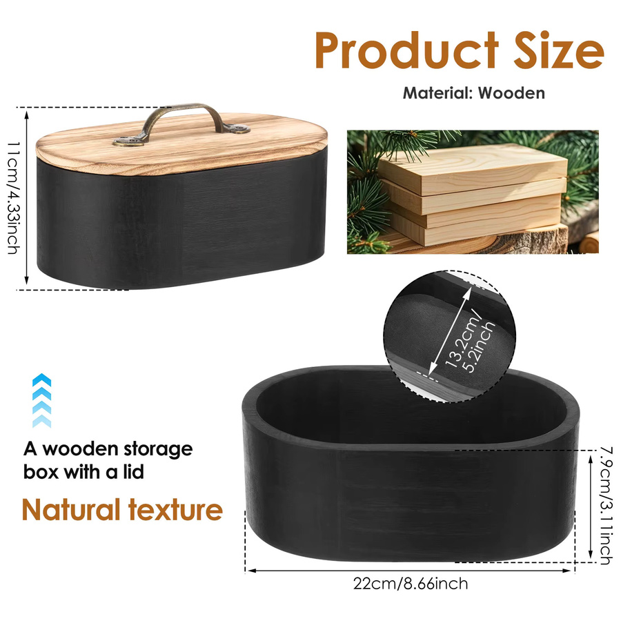 Willstar Tamponhalter aus Holz mit Deckel, ovale Aufbewahrungsbox für feminine Produkte, Schwarz, Breite: 22,0 cm, Tiefe: 11,0 cm - Bild 6