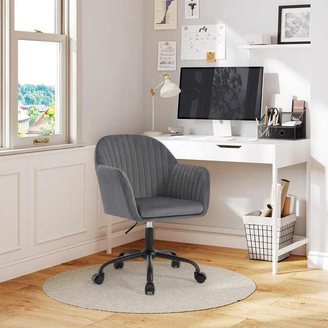WOLTU Samt-Bürostuhl mit Armlehnen und Rollen, ergonomischer Gaming-Stuhl mit hoher Rückenlehne und Höhenverstellung, beige oder grau - Bild 1