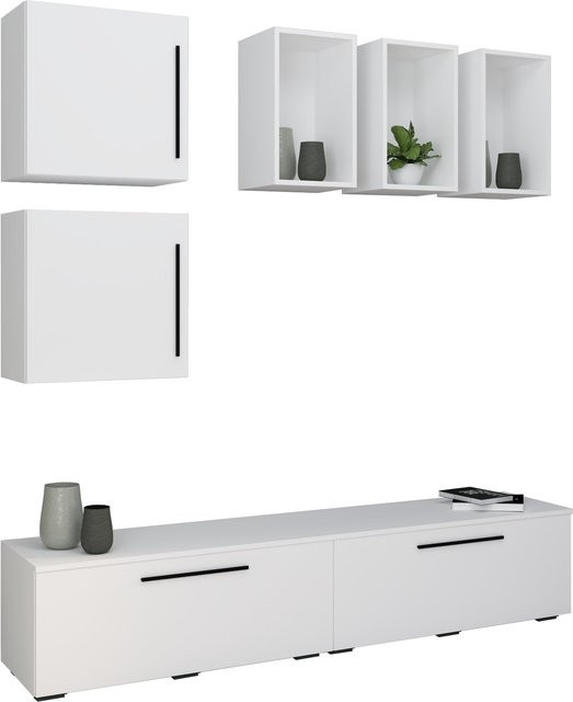 VCM Wohnwand Arila L als Anbauwand in Weiß matt, H x B x T: 200 x 190 x 40 cm - Bild 1