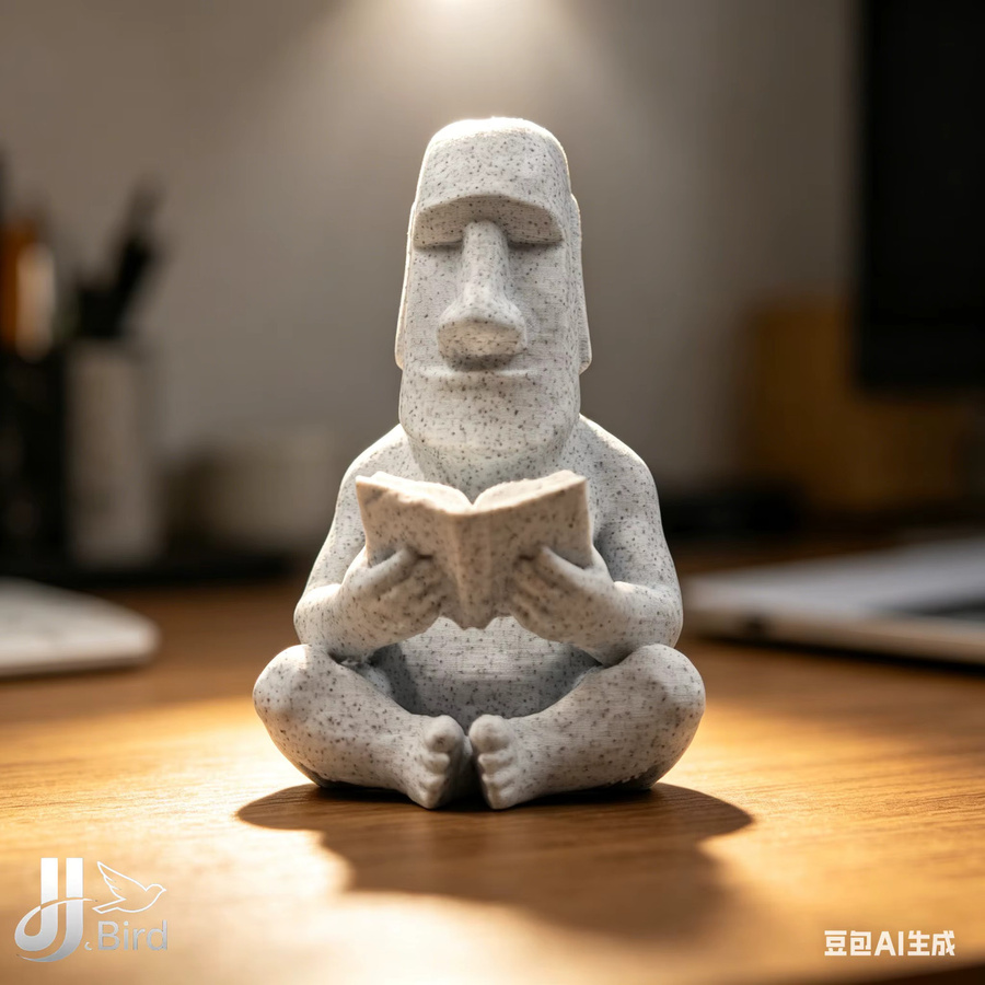 J BIRD Lesende-Figur aus Stein in Grau als kreative Retro-Skulptur zur Tischdekoration - Bild 4