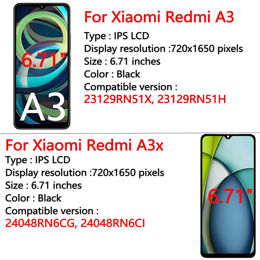 Xiaomi Redmi A3 A3X LCD Display Touchscreen Digitizer Montage in Schwarz mit 6,71 Zoll - Bild 2