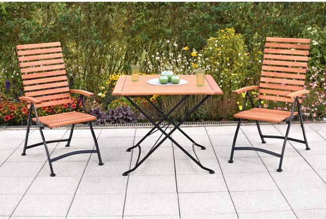 Merxx Schlossgarten Set 3-tlg. aus Eukalyptusholz mit Klapptisch und 2 Klappsesseln in Grau und Braun, Tisch Breite: 90 cm - Bild 1