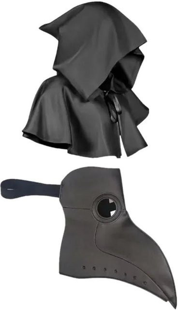 MARKET-1 Pestdoktor Maske Umhang Verkleidung Kostüm, Kunstleder, Grau - Bild 1