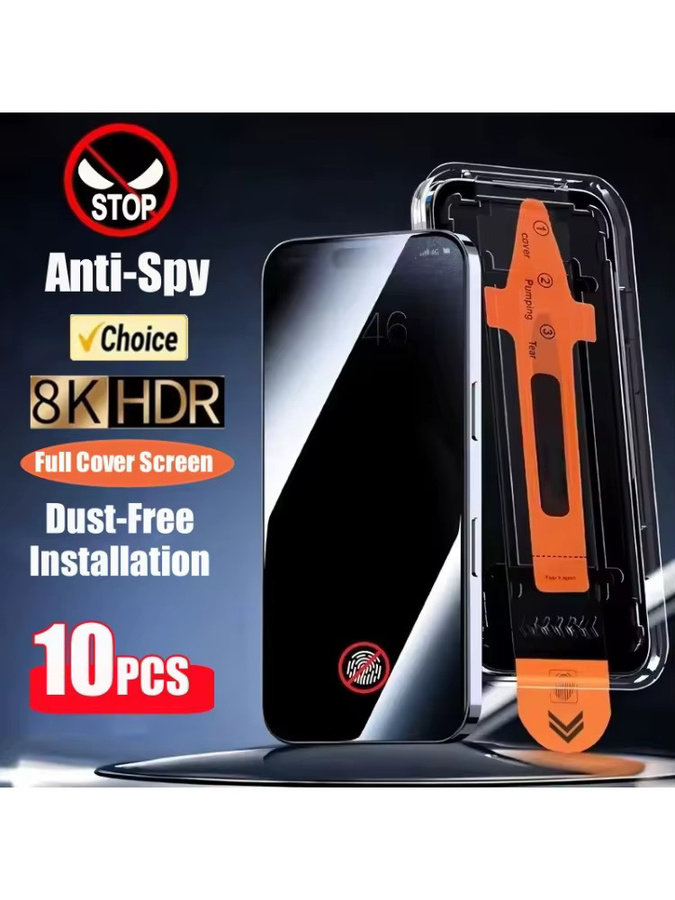 10 Stück PJPK Sichtschutz-Displayschutz aus gehärtetem Glas für iPhone 16 17 15 14 13 12 11 Pro Max Anti-Spy mit Installationsschutz - Bild 7