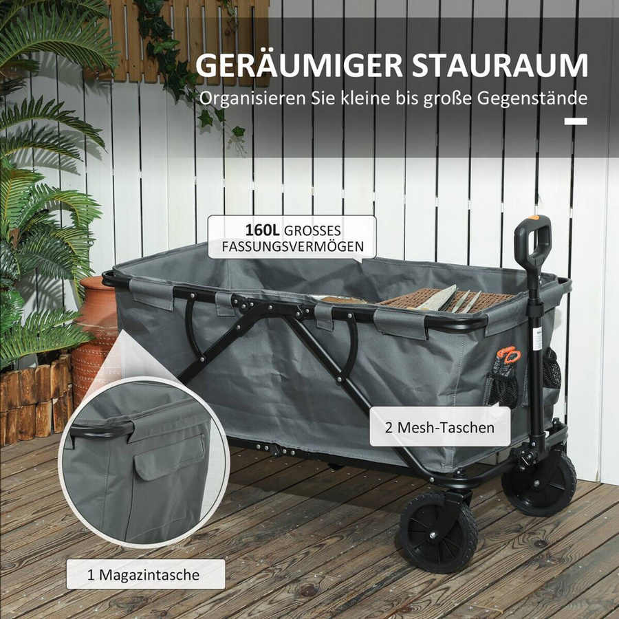Outsunny Gartenwagen aus Polyester und Stahl in Dunkelgrau, B/H/L: 55 x 56 x 100 cm - Bild 2