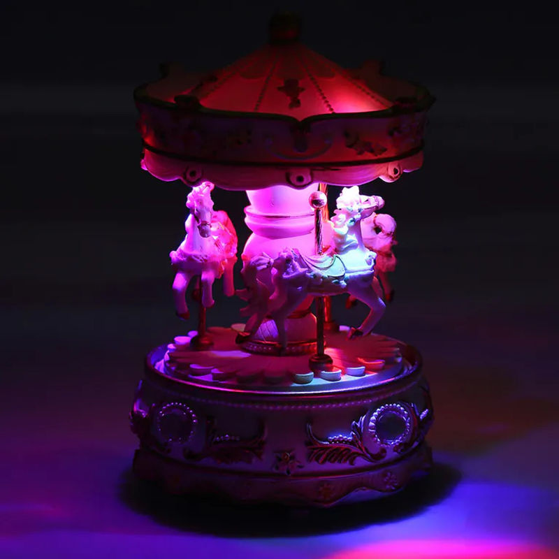 Tooarts Mini-Karussell-Spieluhr mit LED-Beleuchtung und Uhrwerk in Violett aus Kunstharz - Bild 2