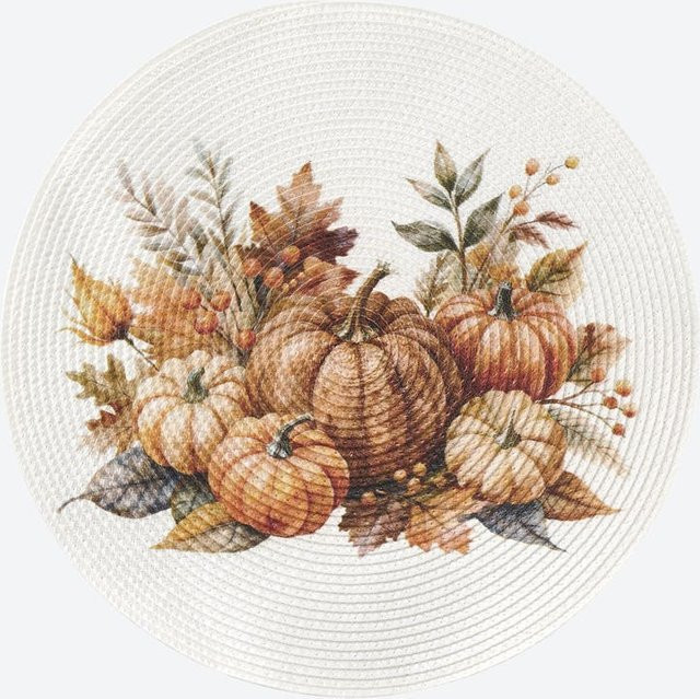 NKD Platzset mit herbstlichem Floral-Print, rund, Ø 38 cm, weiß/mehrfarbig - Bild 1