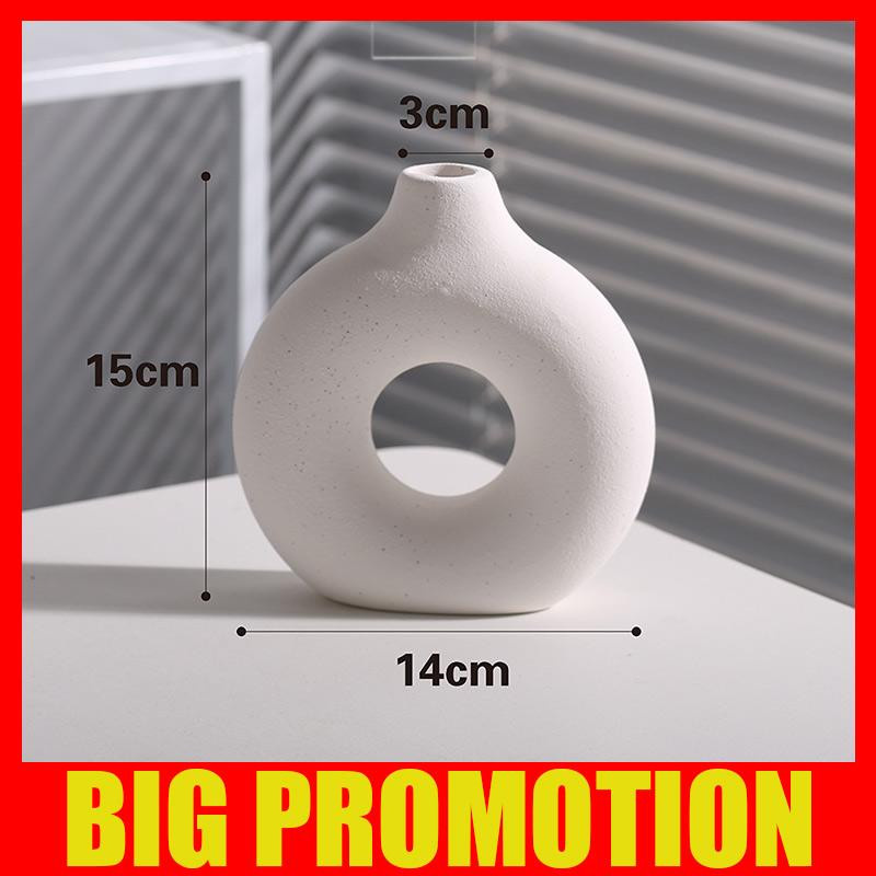 Nordische Keramikvase von Yiran Furniture in Weiß, kreisförmige Donut-Blumenvase für Wohnzimmer und Büro - Bild 3