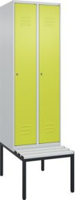 C+P Spind Classic PLUS Garderobenschrank mit Sitzbank, 2 Abteile, Lichtgrau, B/T/H: 212,0 x 60,0 x 81,5 cm - Bild 1