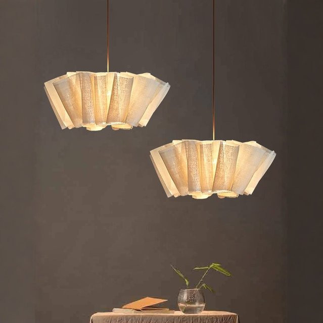 LINCCW Wabi-Sabi Stoff-Pendelleuchte in Schwarz, höhenverstellbare LED-Hängelampe für Wohnzimmer, Schlafzimmer und Küche - Bild 1