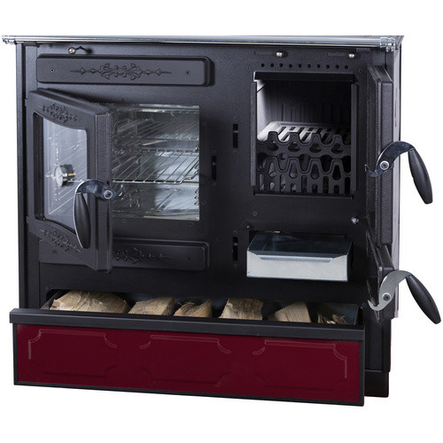 GLOBEFIRE Holzherd Alhena in Rot und Schwarz aus Stahl mit 6,6 kW Leistung, B/T/H: 86,0 x 90,0 x 60,0 cm - Bild 3