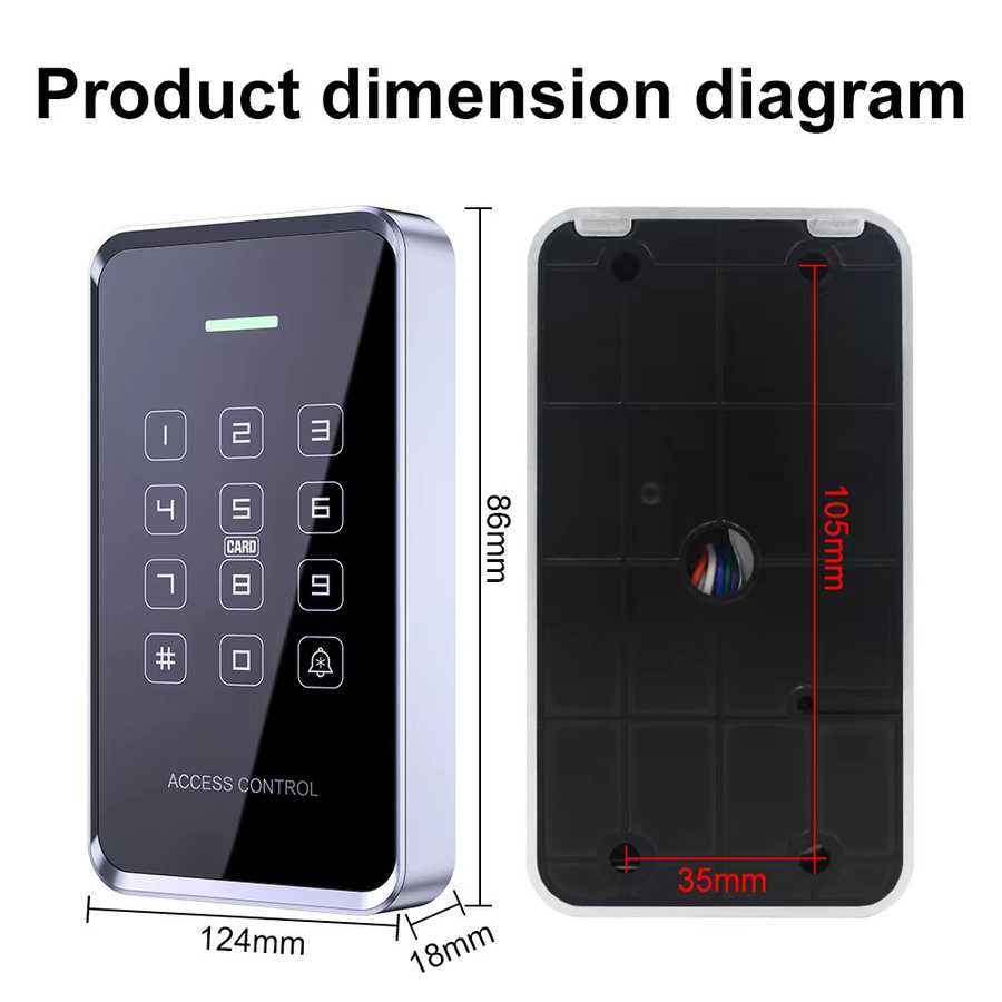 Asia-Teco NFC-RFID-Karten-Zugangskontrolltastatur mit Touchscreen, wasserdichtem Design und Hintergrundbeleuchtung, Dual-Frequenz-Wiegand-Lesegerät für bis zu 1000 Benutzer - Bild 6
