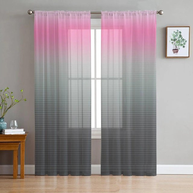 A Family Of Home Textiles Tüllvorhang Chiffon mit Farbverlauf in Grau und Schwarz, transparent, 2er-Set, Breite: 135 cm, Höhe: 160 cm - Bild 1