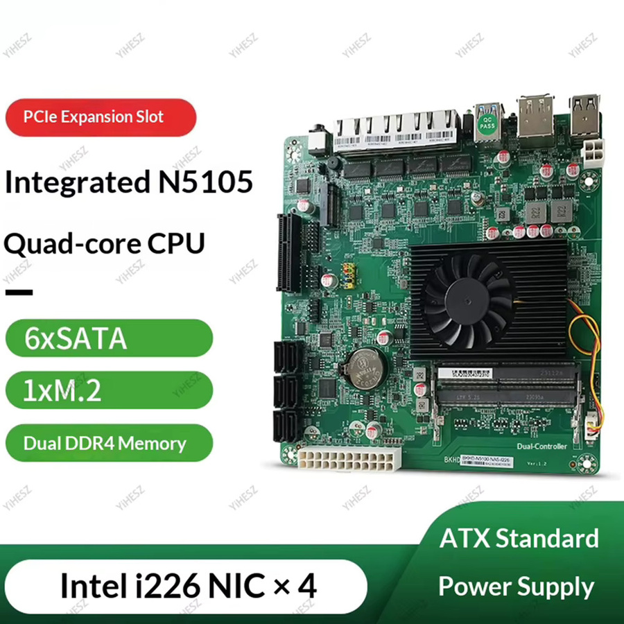 YiHESZ N5105 Quad-Core N100 Soft-Routing NAS Motherboard Mini-ITX in Grün mit 6x SATA, 1x M.2 und Dual DDR4-Speicher, Breite: 17 cm - Bild 2