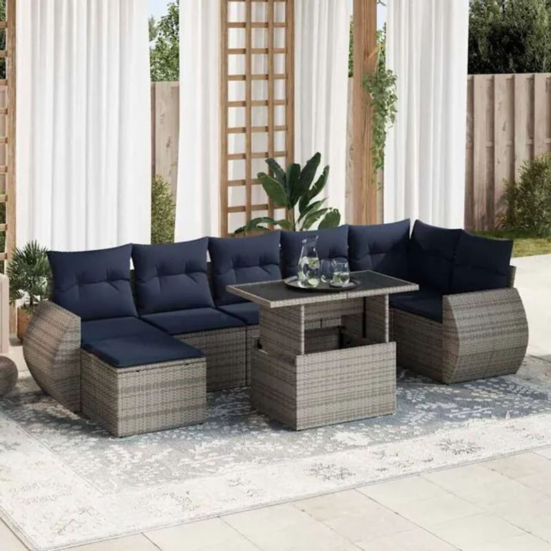 8-teilige moderne Garten-Sofagarnitur aus Poly-Rattan in Grau von vidaxl - Bild 1
