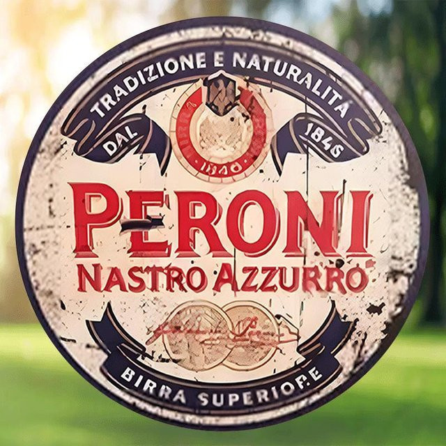 Potdemiel Vintage Peroni Nastro Azzurro Rundes Aluminium-Wandkunst Schild, Durchmesser: 20,32 cm, Mehrfarbig - Bild 1