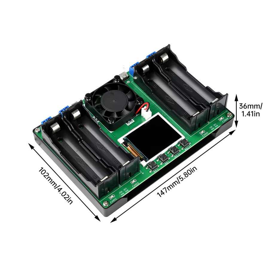 Digitaler 4-Kanal Batterie Kapazität Tester mit LCD Display und USB-C Anschluss zur mAh-Messung für Lithium-Batterien wie 18650 und 21700 - Bild 5