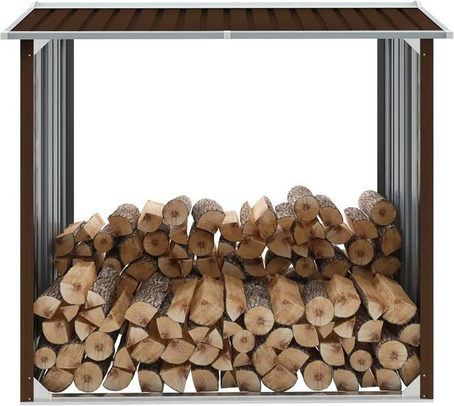 vidaXL Brennholzlager aus verzinktem Stahl in Braun, H x B x T: 172 x 91 x 154 cm - Bild 1