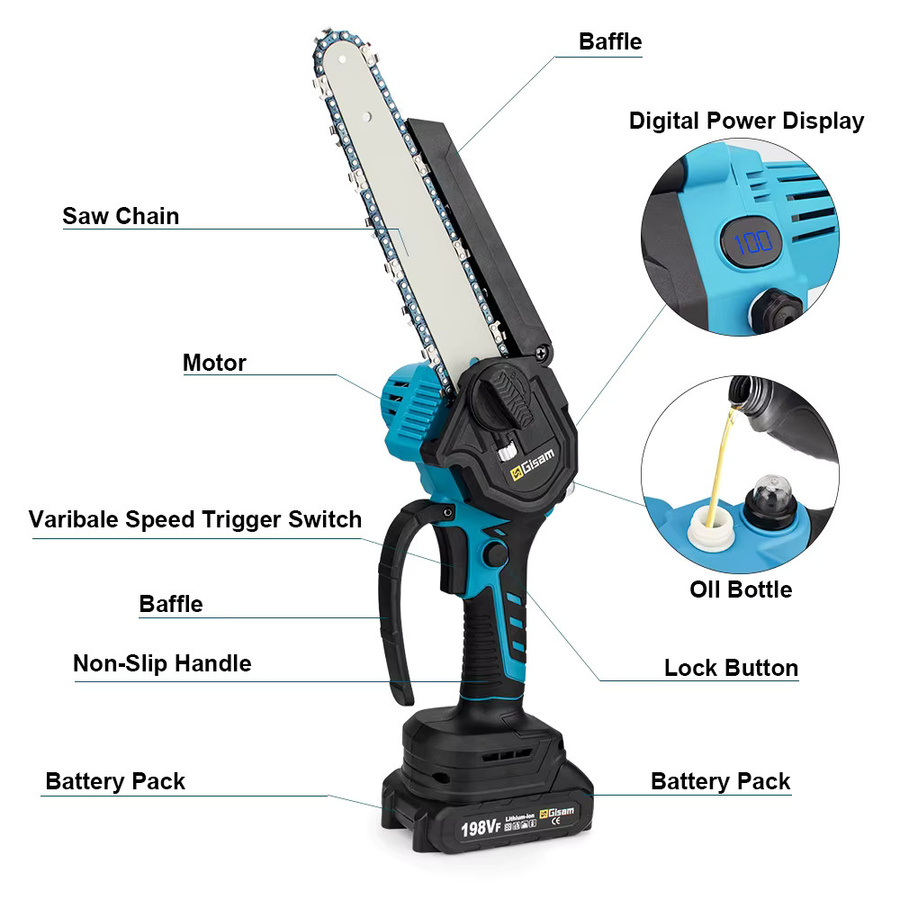 Gisam 8 Zoll Bürstenlose Mini-Kettensäge Akkubetrieben für Makita 18V LXT Akkus zur Holzbearbeitung und Gartenpflege - Bild 5