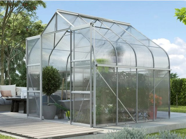 Vitavia Gewächshaus Diana 6700 mit Glockendach, Aluminium eloxiert in Silber, 6,7 m², Polycarbonat 4 mm, inklusive Doppelschiebetür und Dachfenstern - Bild 3