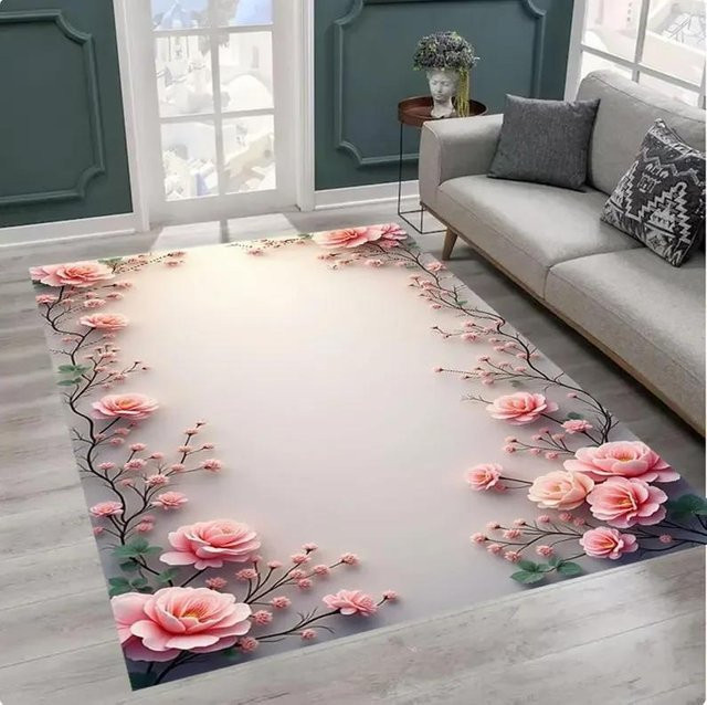 Lodestar Floral Teppich Rosa, Modernes Blütenmuster, Rutschfest und Waschbar, B/T: 60 x 40 cm - Bild 1
