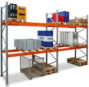 Regalwerk ARTUS-Palettenregal Grundfeld in Grau-Orange mit 2 Ebenen, H x B x T: 400 x 377 x 110 cm - Bild 1