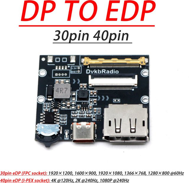 DYKBmetered EDP-Treiberplatine für 2K und 4K LCD Laptop Bildschirme, DP zu EDP Signalprojektion, Schwarz - Bild 1