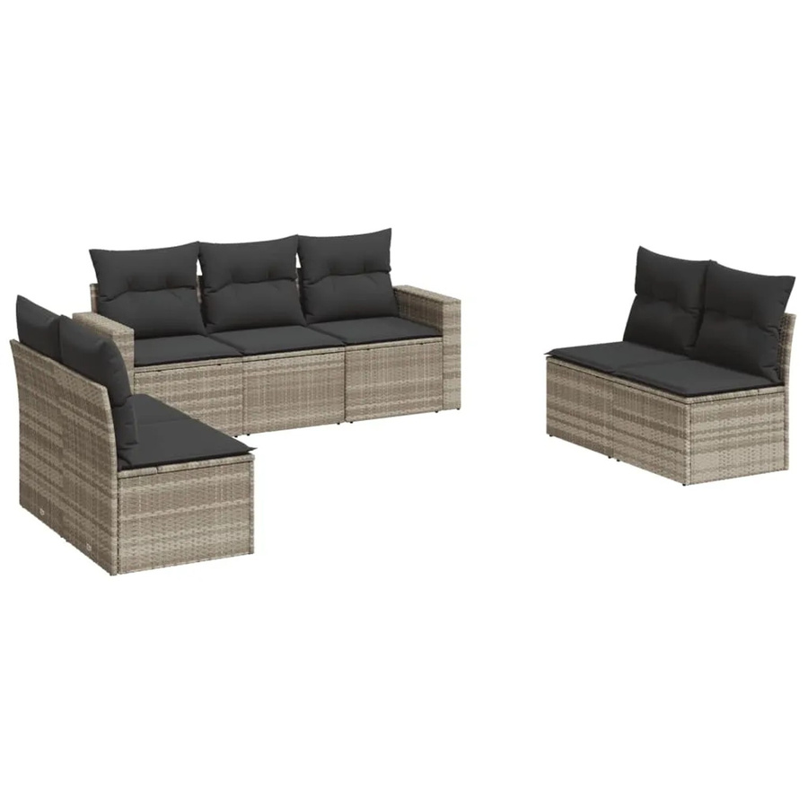 vidaXL 7-tlg Garten-Sofagarnitur in L-Form aus PE-Rattan und pulverbeschichtetem Stahl, Hellgrau, inklusive Sitz- und Rückenkissen - Bild 2