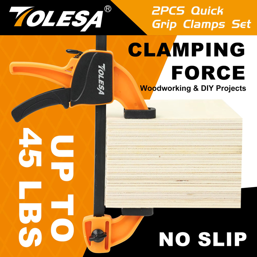 TOLESA 6-Zoll-Stangenklemmen Set für die Holzbearbeitung, 2 Stück Einhandklemmen als Schnellwechsel-F-Klemmen in Orange - Bild 5