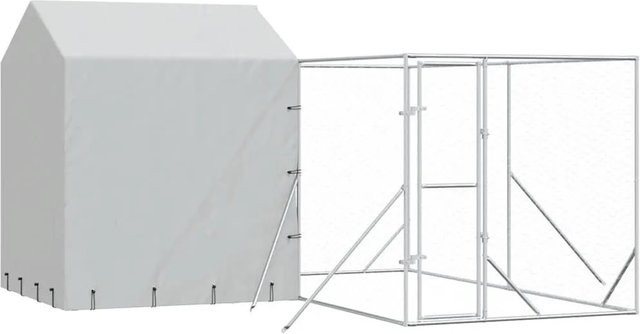 vidaXL Outdoor-Hundezwinger mit Dach aus verzinktem Stahl in Silber B/T/H: 4 x 4 x 2,5 m - Bild 1