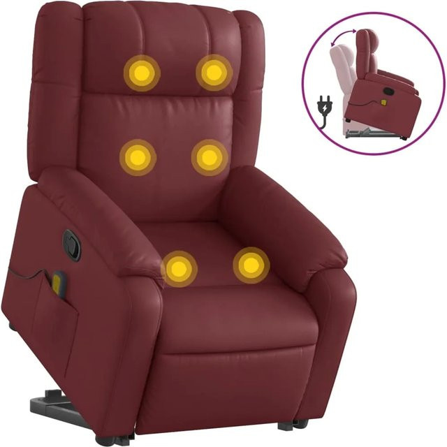 vidaXL Massagesessel mit Aufstehhilfe in Weinrot aus Kunstleder - Bild 1