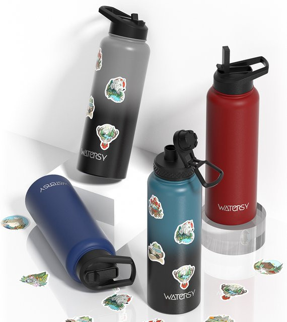 WATERSY Thermo-Wasserflasche aus Edelstahl in Blau, 1182 ml, isolierter Trinkbecher für Sport und Wandern - Bild 1