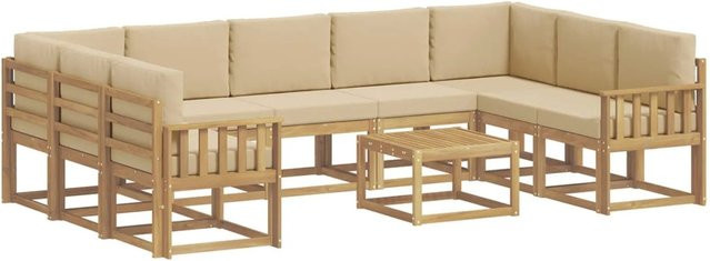 vidaXL Outdoor-Sofagarnitur 10-teilig aus Akazienholz mit Polstern in Weiß und Beige, L-Form für Garten und Terrasse, B/T/H: 59 x 59 x 37 cm - Bild 1