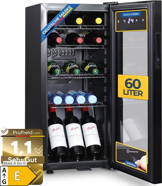 Sommertal Getränkekühlschrank GK 60 Schwarz mit LED, Touchscreen und Schloss, 60 l - Bild 1