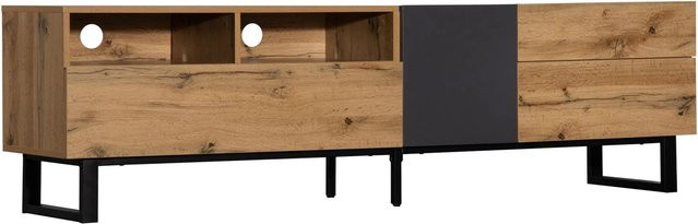 okwish TV Schrank modern mit Schubladen und Stauraum in Natur und Schwarz, B/T/H: 180 x 45,5 x 35 cm - Bild 1