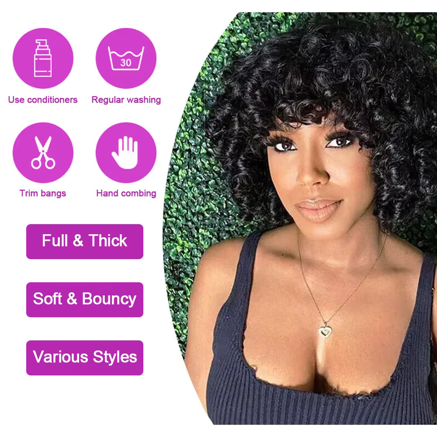 HJ WEAVE BEAUTY Pixie Cut Rose Curly Perücke, Echthaar, Kurz, mit Pony - Bild 2