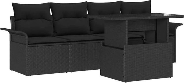 vidaXL 5-teiliges Garten-Sofa-Set aus Polyrattan in Schwarz mit Kissen und Ottoman für Garten, Balkon und Terrasse - Bild 1