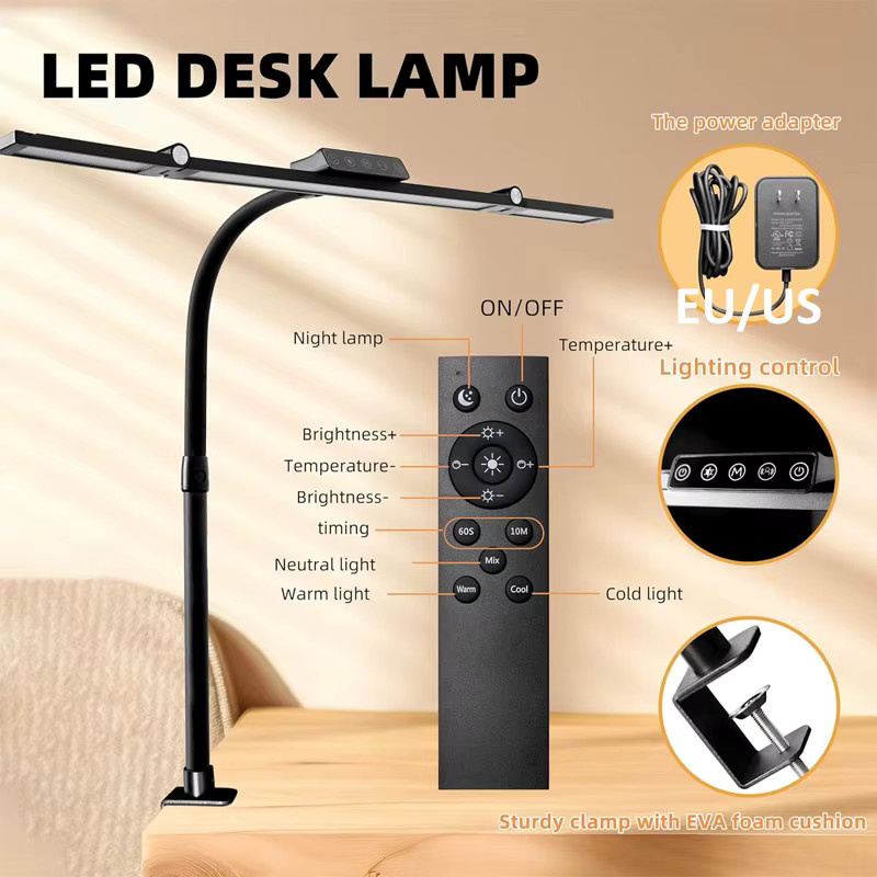TLEDMP LED-Schreibtischlampe in Schwarz mit Klemme und Fernbedienung, verstellbare Architekt-Schreibtischleuchte aus Metall für Büro und Arbeitszimmer - Bild 3