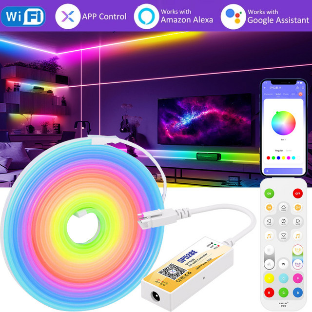 YSRSAI RGBIC Neon Flex LED Streifen mit WiFi Smart Controller und Musik-Sync, Multicolour Dreamcolor Chasing Light für Party und Schlafzimmer, 12V - Bild 1