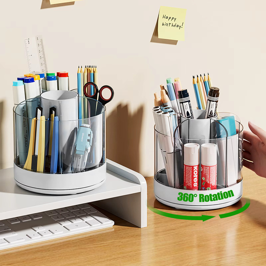 Rotierender Bleistift-Organizer in Weiß mit 6 Fächern und großem Fassungsvermögen für deinen Schreibtisch - Bild 5