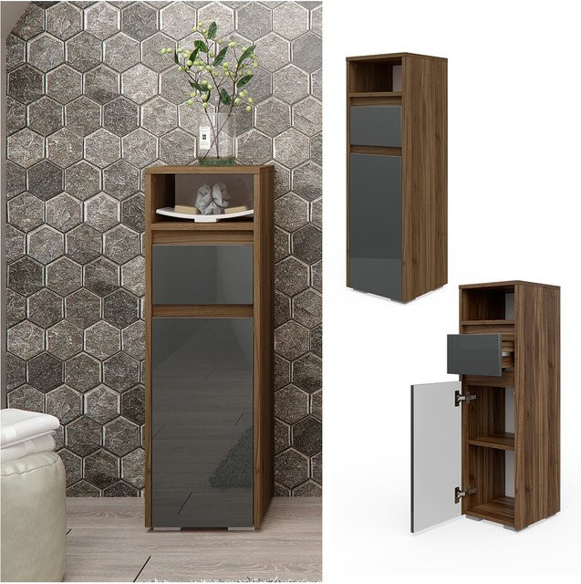Vicco Midischrank Majest Badezimmerschrank in Nussbaum und Anthrazit mit Schubladen und Regalfächern, Breite: 30 cm, Höhe: 96 cm - Bild 1