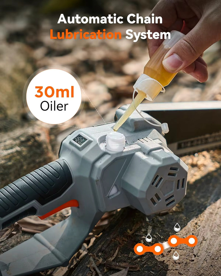 TaskStar 8 Zoll Mini Elektrische Kettensäge mit Automatischer Ölzufuhr, Akkubetriebene Kabellose Handgeführte Baumsäge für Garten und Holzschnitt - Bild 5