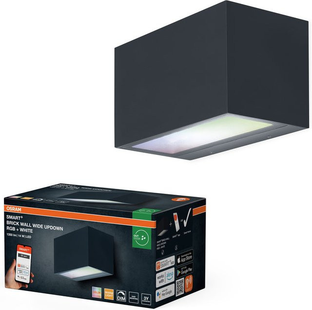 Osram SMART+ WiFi Brick Wide LED Wandleuchte Up/Down, Dunkelgrau, 14W, 600lm, RGB+W, 3000K, IP44 Außenleuchte für Garten, Terrasse und Balkon, kompatibel mit Alexa und Google Assistant - Bild 1