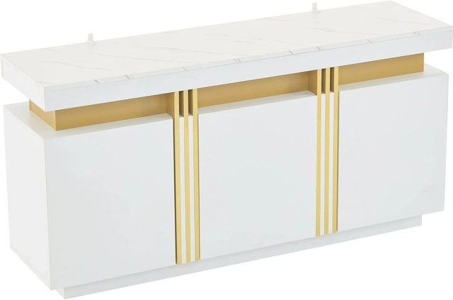 okwish Sideboard mit 3 Türen und verstellbaren Fächern in Weiß, modern und glänzend, B/T/H: 140 x 38 x 70 cm - Bild 1