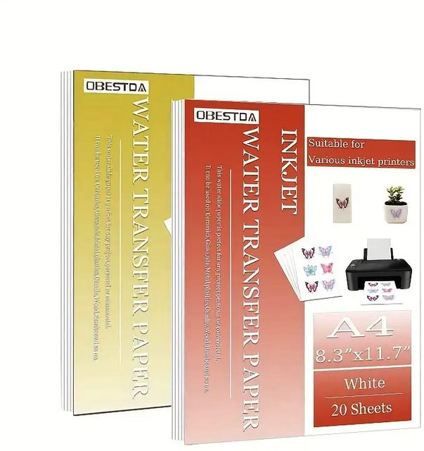 OBESTDA Inkjet Waterslide Transferpapier für A4, 20 Blatt in Weiß und Transparent für DIY Basteln und Nagelaufkleber - Bild 1